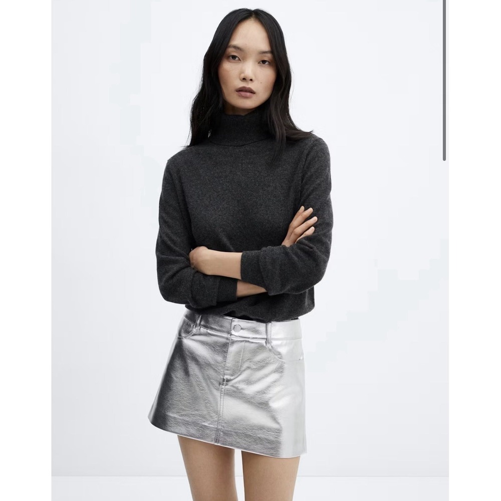 New! $74 METALLIC FAUX-LEATHER MINI-SKIRT By GREY LAB Size Medium, Length 15"